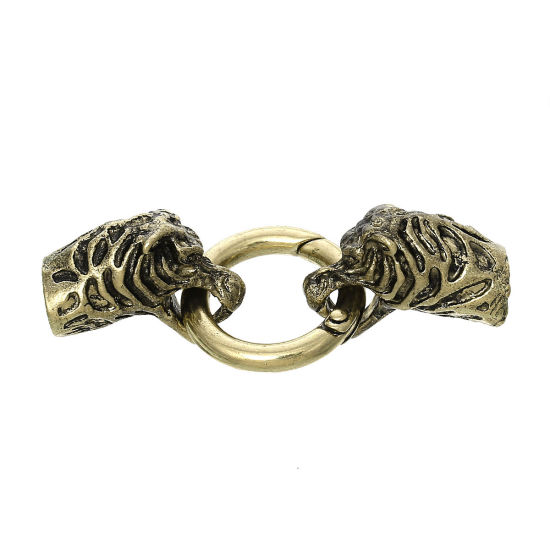Image de Fermoirs à Crochet (pr Cordon: 8mm) Tête de Léopard Bronze Antique, Longueur: 6.1cm, Largeur: 25mm, 2 Kits