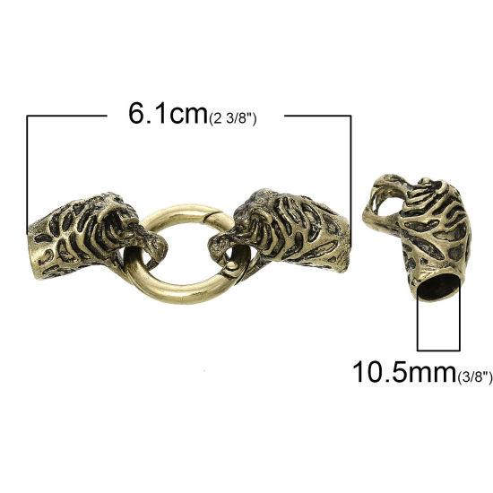 Image de Fermoirs à Crochet (pr Cordon: 8mm) Tête de Léopard Bronze Antique, Longueur: 6.1cm, Largeur: 25mm, 2 Kits