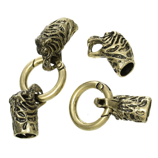 Image de Fermoirs à Crochet (pr Cordon: 8mm) Tête de Léopard Bronze Antique, Longueur: 6.1cm, Largeur: 25mm, 2 Kits