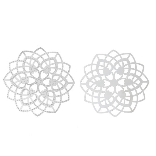 304ステンレス鋼 ハンドメイド  フィリグリー   透かしパーツ  花 シルバートーン ハート柄 6.2cm x 6.2cm、 10 個 の画像