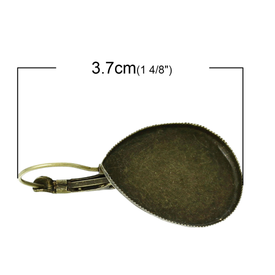 Image de Boucles d'Oreilles Clips Supports à Cabochons en Alliage de fer Forme Goutte d'eau Bronze Antique (Cabochon Rapportable 25mm x 18mm) 3.7cm x 1.9cm, Epaisseur de Fil: (20 gauge), 50 Pcs