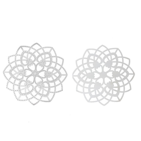304ステンレス鋼 ハンドメイド  フィリグリー   透かしパーツ  花 シルバートーン ハート柄 6.2cm x 6.2cm、 10 個 の画像