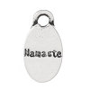 Picture of Zinc Metal Alloy Charm Pendants Oval Antique Silver Color Message " Namaste " Carved 15mm( 5/8") x 8mm( 3/8"), 30 PCs