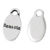 Picture of Zinc Metal Alloy Charm Pendants Oval Antique Silver Color Message " Namaste " Carved 15mm( 5/8") x 8mm( 3/8"), 30 PCs
