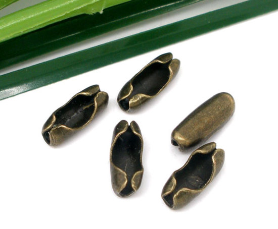 Imagen de Cierre cadena bolas Aleación de Tono Bronce(Apta 2-2.4mm Bola Cadena)8mm x 3mm, 500 Unidades
