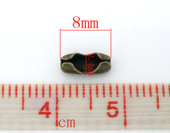 Imagen de Cierre cadena bolas Aleación de Tono Bronce(Apta 2-2.4mm Bola Cadena)8mm x 3mm, 500 Unidades