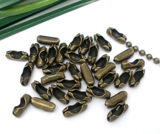 Imagen de Cierre cadena bolas Aleación de Tono Bronce(Apta 2-2.4mm Bola Cadena)8mm x 3mm, 500 Unidades