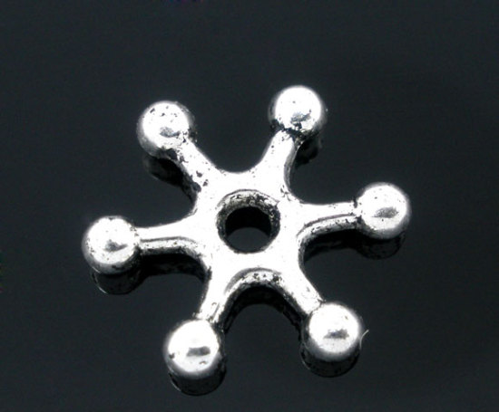 亜鉛合金 スペーサ ビーズ スノーフレーク 銀古美 約16mm x 14mm、 　穴：約2mm、 50 PCs の画像