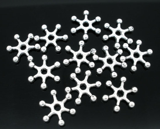 亜鉛合金 スペーサ ビーズ スノーフレーク 銀古美 約16mm x 14mm、 　穴：約2mm、 50 PCs の画像