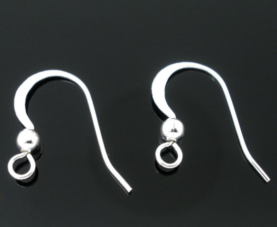 Picture of 200 PCs Brass Ear Wire Hooks Earrings For DIY Jewelry Making Accessories Silver Plated With Loop 17mm x 18mm, Post/ Wire Size: 0.7mm(21 gauge)