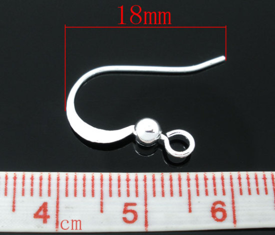 Picture of 200 PCs Brass Ear Wire Hooks Earrings For DIY Jewelry Making Accessories Silver Plated With Loop 17mm x 18mm, Post/ Wire Size: 0.7mm(21 gauge)