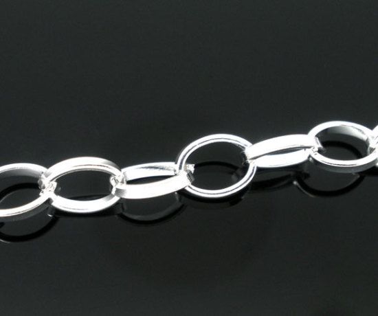 Picture of 4 M (Approx 13.12 Foot) Iron Based Alloy Link Cable Chain Findings Silver Plated 8x6mm