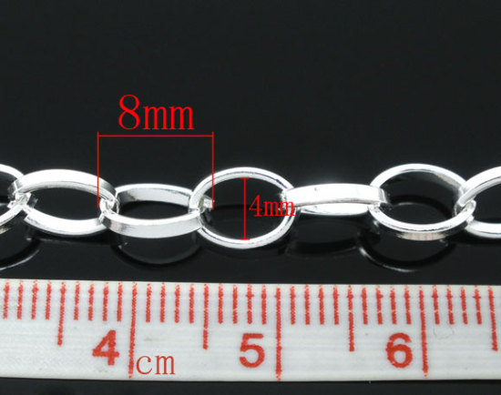 Picture of 4 M (Approx 13.12 Foot) Iron Based Alloy Link Cable Chain Findings Silver Plated 8x6mm