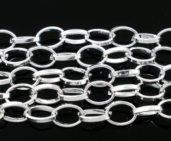 Picture of 4 M (Approx 13.12 Foot) Iron Based Alloy Link Cable Chain Findings Silver Plated 8x6mm
