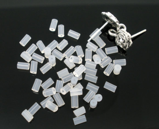 Picture of Silicone Ear Nuts Post Stopper Earring Findings Cylinder White 4mm x 2mm, 1000 PCs
