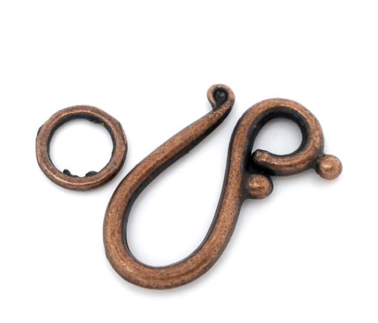 Image de Fermoir Toggle Irrégulier Cuivre Rouge Antique, Longueur: 21mm, Largeur: 12mm, 20 Kits
