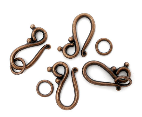 Image de Fermoir Toggle Irrégulier Cuivre Rouge Antique, Longueur: 21mm, Largeur: 12mm, 20 Kits