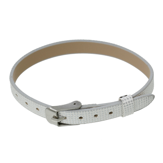 Image de Bracelet Boucle de Ceinture en Cuir Artificiel Argent Carreau 8.3mm Large, 22.1cm long, 10 PCs