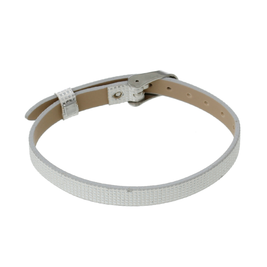 Image de Bracelet Boucle de Ceinture en Cuir Artificiel Argent Carreau 8.3mm Large, 22.1cm long, 10 PCs