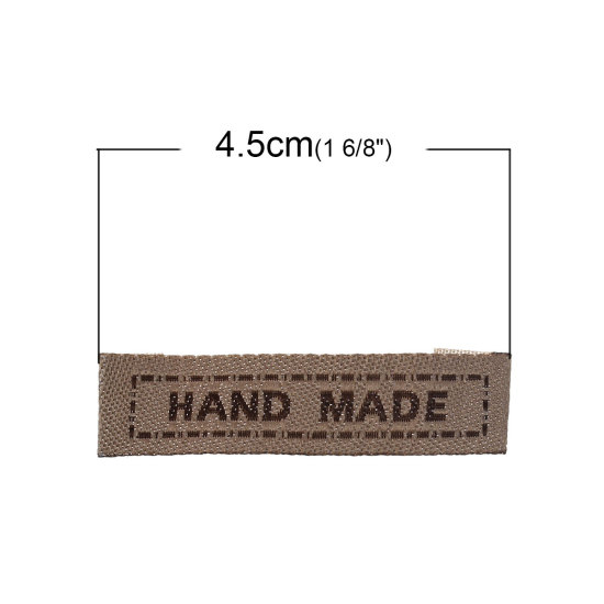 綿 手芸材料 DIY 裁縫 織りネーム 長方形 カーキ色 文字 " Hand Made" 4.5cm x1cm、 200 個 の画像