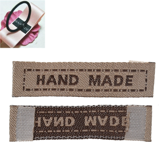 綿 手芸材料 DIY 裁縫 織りネーム 長方形 カーキ色 文字 " Hand Made" 4.5cm x1cm、 200 個 の画像