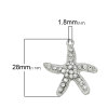 Picture of Ocean Jewelry Zinc Based Alloy Charms Starfish Silver Tone Clear Rhinestone 28mm(1 1/8") x 26mm(1"), 5 PCs
