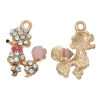 Picture of Zinc Metal Alloy Charm Pendants Poodle Dog Animal Gold Plated Clear Rhinestone Enamel 21mm( 7/8") x 15mm( 5/8"), 5 PCs