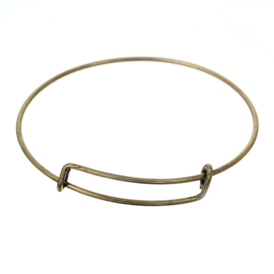 Picture of Brass Expandable Bangle Bracelet, Double Bar, Round Antique Bronze Adjustable From 29cm(11 3/8") - 23cm(9") long, 5 PCs
