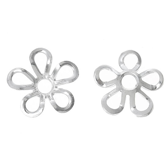 Picture of Brass Beads Caps Flower Silver Plated Hollow (Fit Beads Size: 6mm Dia.) 9mm x 9mm, 200 PCs