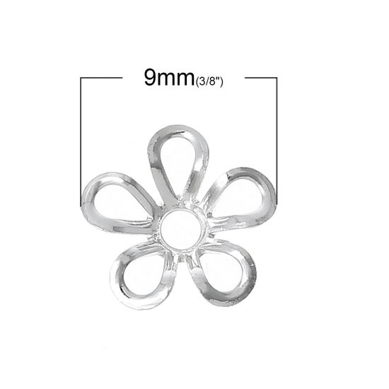 Picture of Brass Beads Caps Flower Silver Plated Hollow (Fit Beads Size: 6mm Dia.) 9mm x 9mm, 200 PCs