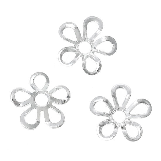 Picture of Brass Beads Caps Flower Silver Plated Hollow (Fit Beads Size: 6mm Dia.) 9mm x 9mm, 200 PCs