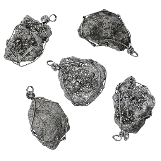 Image de (Classement B) Pendentif Druzy en Agate (Electroplacage) Irrégulier Argent 5.4cm x3.7cm - 4.6cm x3.2cm, 1 Pièce