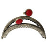 Picture of Iron Based Alloy Kiss Clasp Lock Purse Frame Arch Antique Bronze Red Resin Ball 8.8x6cm(3 4/8" x2 3/8"), Open Size: 11.6x8.8cm(4 5/8"x3 4/8"), 2 PCs