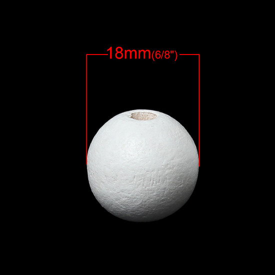 ウッド スペーサ ビーズ 円形 白 約 18mm直径、 穴：約 3mm-3.5mm、 50 個 の画像