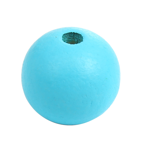 Image de Perles en Bois Naturel Forme Rond Bleu Clair 20mm Dia., Tailles de Trous: 3mm-3.5mm, 50 Pcs