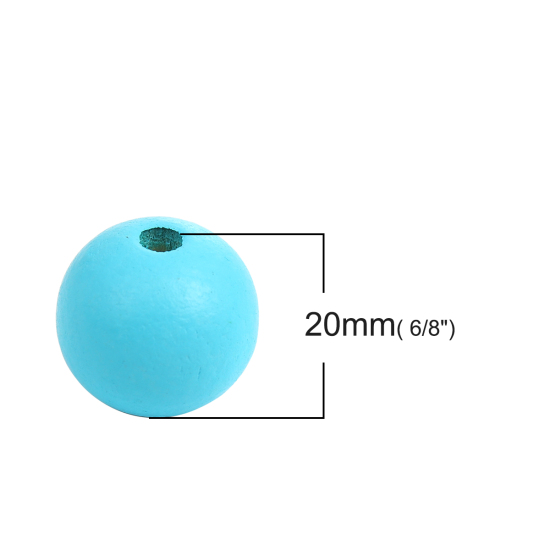 Image de Perles en Bois Naturel Forme Rond Bleu Clair 20mm Dia., Tailles de Trous: 3mm-3.5mm, 50 Pcs