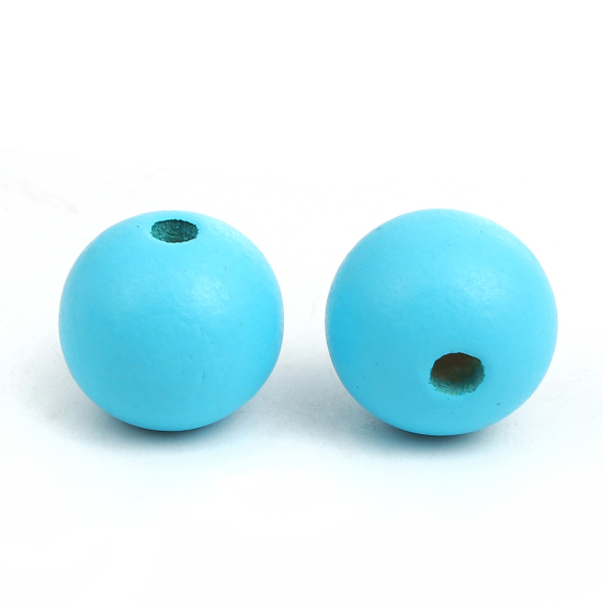 Image de Perles en Bois Naturel Forme Rond Bleu Clair 20mm Dia., Tailles de Trous: 3mm-3.5mm, 50 Pcs