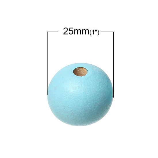 ウッド スペーサ ビーズ 円形 水色 約 25mm直径、 穴：約 5.4mm-5.9mm、 20 個 の画像