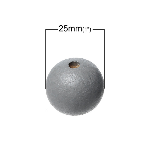 ウッド スペーサ ビーズ 円形 グレー 約 25mm直径、 穴：約 5.4mm-5.9mm、 20 個 の画像