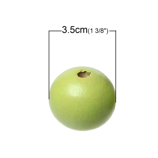 ウッド スペーサ ビーズ 円形 緑 約 35mm直径、 穴：約 3.7mm-4.4mm、 5 個 の画像
