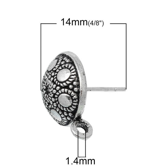 Image de Apprêts de Boucles d'Oreilles Puces en Alliage de Zinc avec Boucle & Embouts Forme Rond Argent Vieilli Fleurs 16mm x 13mm, Epaisseur de Fil: (21 gauge), 20 Pcs