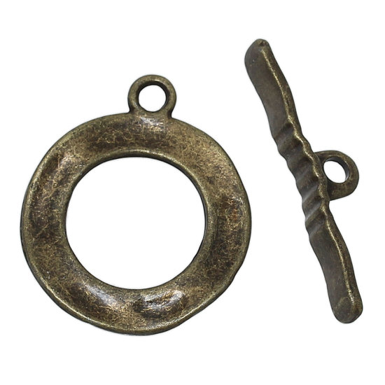 30 セット 亜鉛合金 トグルクラスプ 円形 銅古美 30mm x 5mm 27mm x 23mm、 の画像