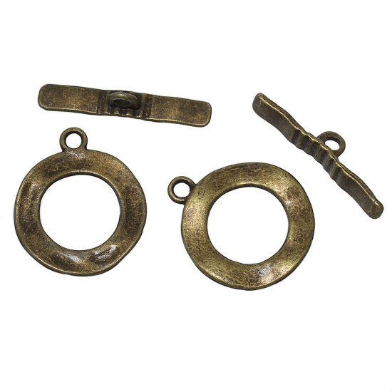 30 セット 亜鉛合金 トグルクラスプ 円形 銅古美 30mm x 5mm 27mm x 23mm、 の画像