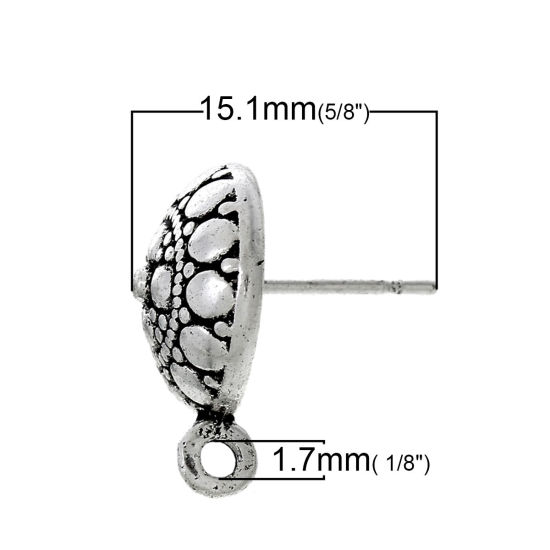 Image de Apprêts de Boucles d'Oreilles Puces en Alliage de Zinc avec Boucle & Embouts Forme Rond Argent Vieilli Tachetures 16mm x 12mm, Epaisseur de Fil: (21 gauge), 20 Pcs