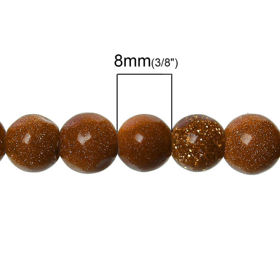 Image de (Classement D) Perle en Arénarie Aurifère (Synthétique) Rond Café 8mm Dia, Taille de Trou: 1mm, 37.2cm long, 1 Enfilade 