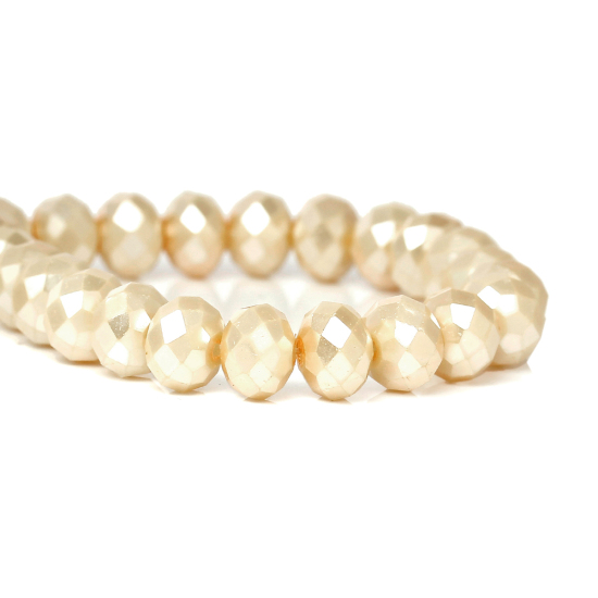 Image de Perles en Verre Forme Abaque Beige à facettes Imitation Perles, 8mm x 6mm, Tailles de Trous: 1mm, 1 Enfilade ( 85.5cm Long/Enfliade, Environ 144PCs/Enfilade )