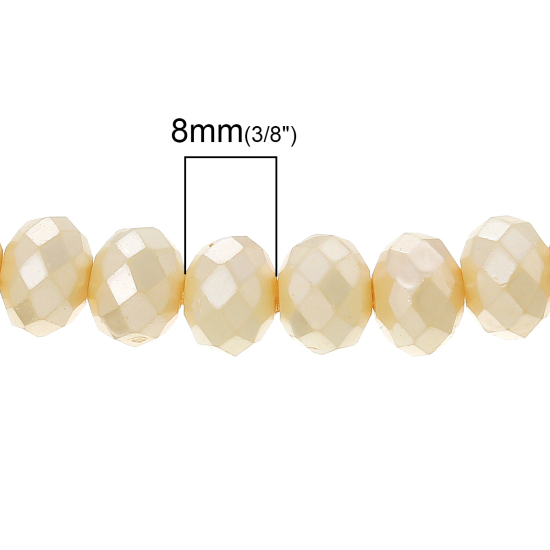 Image de Perles en Verre Forme Abaque Beige à facettes Imitation Perles, 8mm x 6mm, Tailles de Trous: 1mm, 1 Enfilade ( 85.5cm Long/Enfliade, Environ 144PCs/Enfilade )