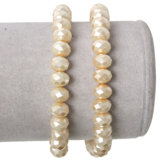 Image de Perles en Verre Forme Abaque Beige à facettes Imitation Perles, 8mm x 6mm, Tailles de Trous: 1mm, 1 Enfilade ( 85.5cm Long/Enfliade, Environ 144PCs/Enfilade )
