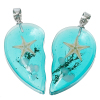 Picture of Ocean Jewelry Resin Couples Pendants Broken Heart Transparent Green Blue Real Starfish 34mm(1 3/8") x 31mm(1 2/8"), 1 Pair