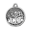 Picture of Zinc Metal Alloy Charm Pendants Round Antique Silver Color Tree Carved Hollow 19mm( 6/8") x 16mm( 5/8"), 30 PCs